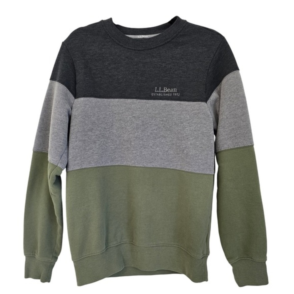 LL Bean Colorblock Sweatshirt Crewneck Long Sleeve Gray‎ Green Men's Small S